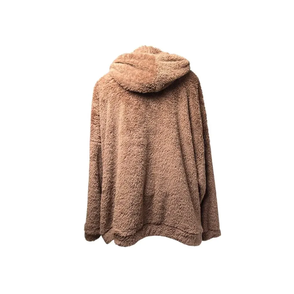 Derek Heart Faux Fur Bomber Jacket Hoodie 3X Brown